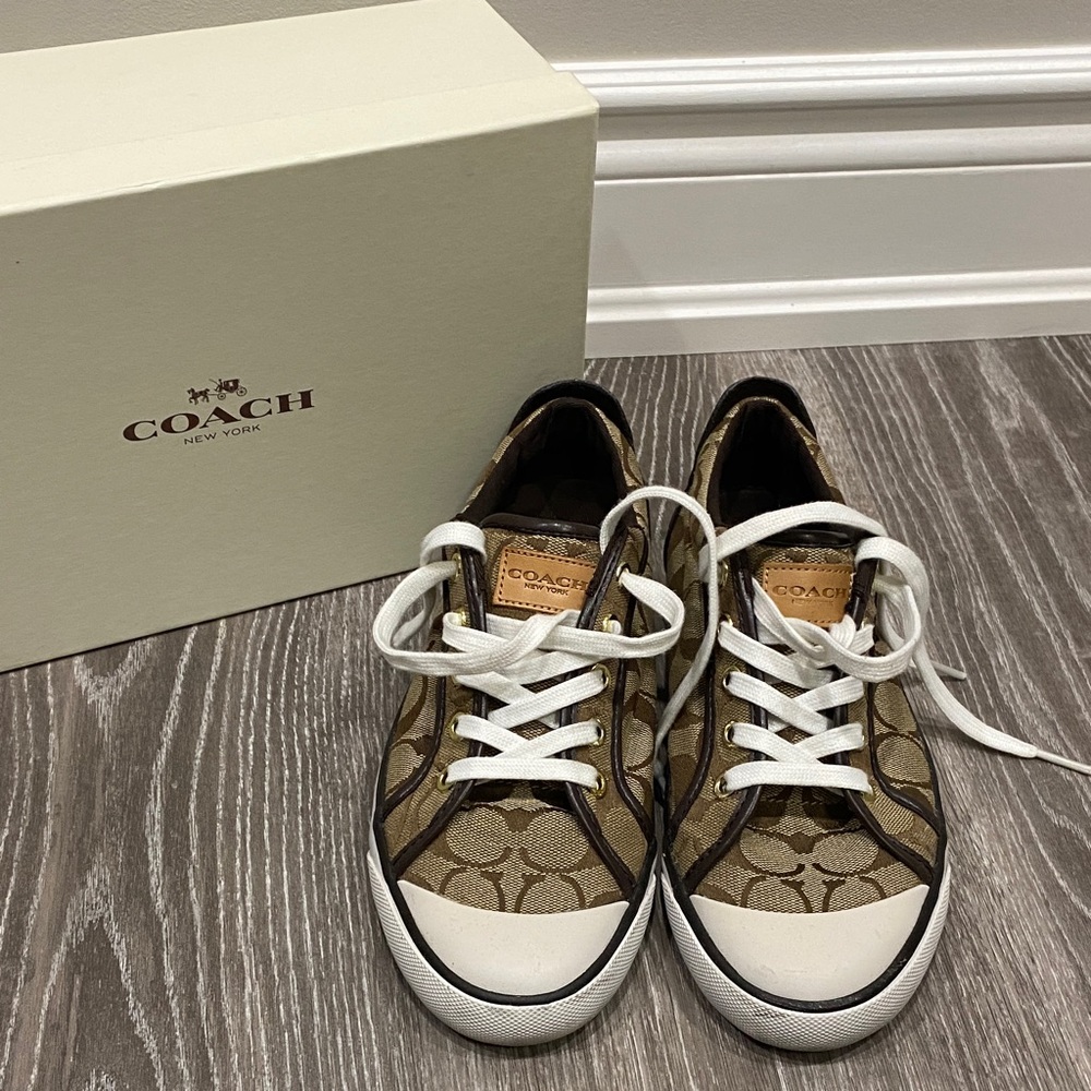 Coach Signature Brown and White Lace-Up Sneakers